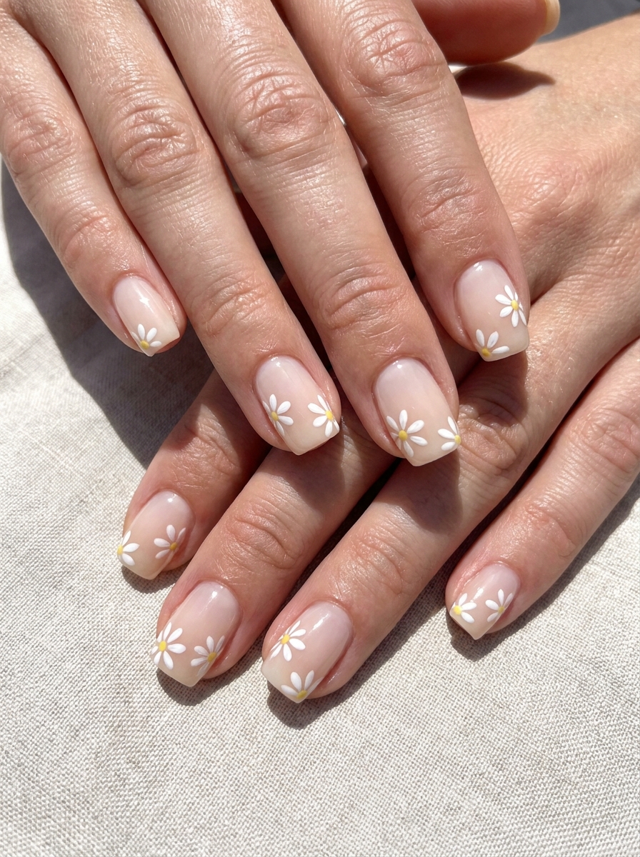 Daisy Tip Square Nails